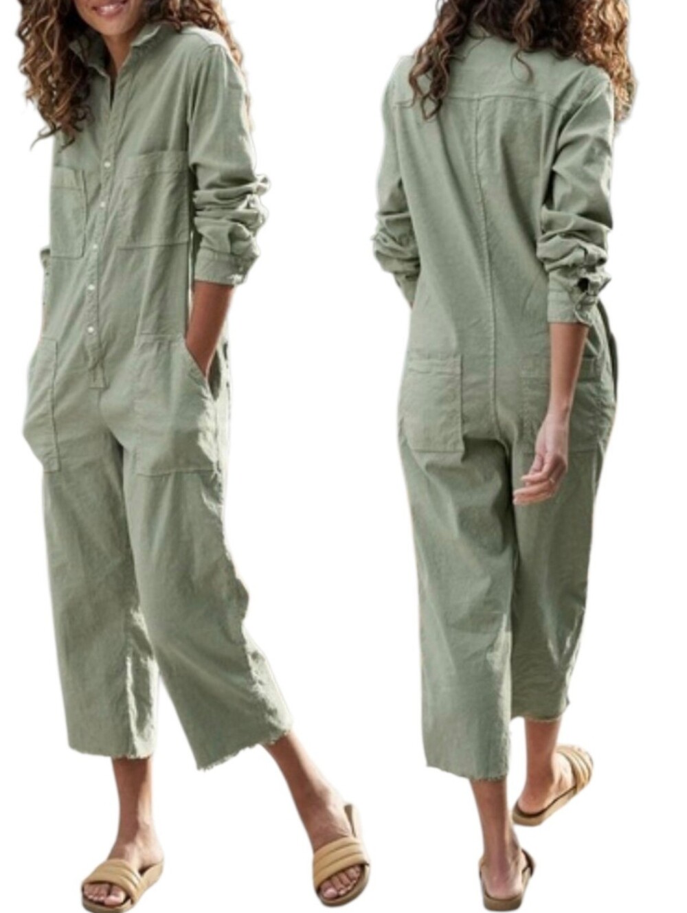 Frank & Eileen Northern Ireland Jumpsuit in Sage Sz Small Linen Blend Workwear